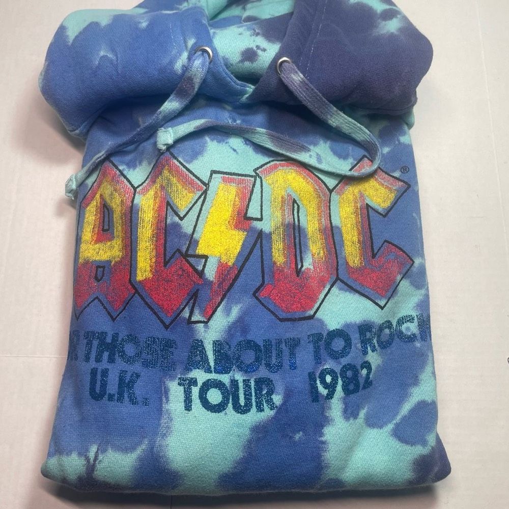BNWT ACDC FOR THOSE ABOUT TO ROCK UK TOUR 1982 TIE DYE HOODIE MENS/UNISEX L/XL - Picture 8 of 16